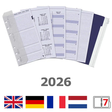 6316-26 170 x 95 mm Personal 6 Ring Diary Inserts Complete Set Weekly EN DE FR NL 2026